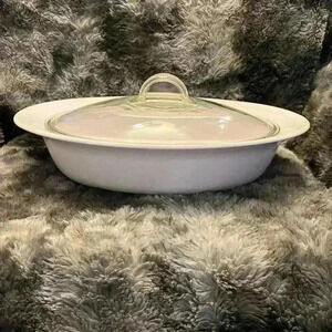 Corning Casual Elegance WHITE FLORA L-32  2 QT Oval Casserole Oven Dish with lid